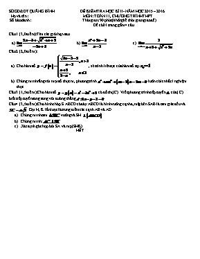 Đề kiểm tra Toán 11 - Năm học 2015-2016 - Sở GD & ĐT Quảng Bình